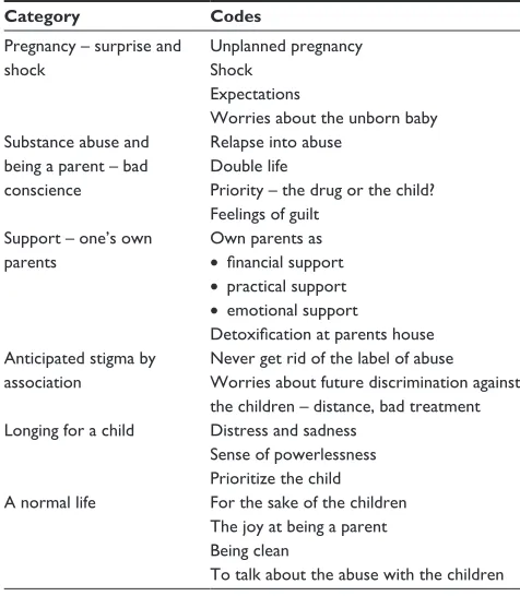 Table 2 Summary of the results: the categories and codes