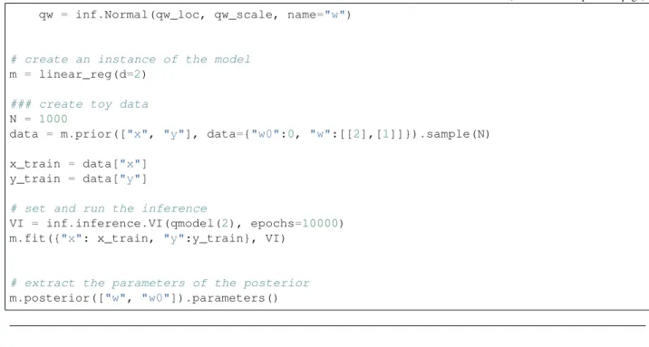 Fig. 2: Bayesian Linear Regression The InferPy code for this model is shown below,