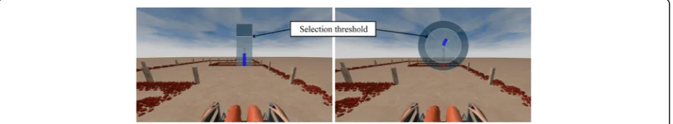 Fig. 1 Virtual environment for the first navigation session. NC interface (left) and IC interface (right)