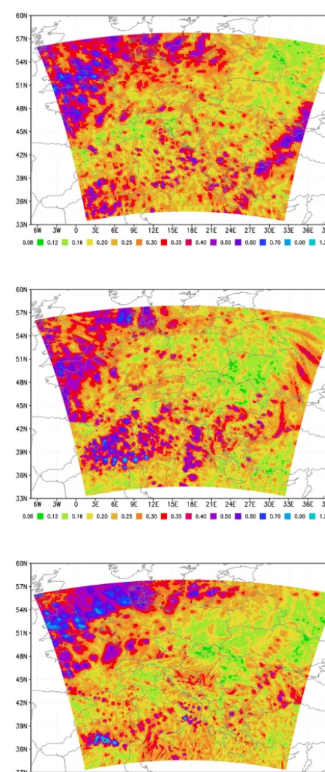 Figure 5. The number of times the MCUF ﬁeld from ARPEGEexceeds the 0.003 threshold for different resolutions of the cou-pling ﬁles:to 6 February 2008.ary 2008 to 11 May 2010