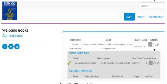 Fig 13: The tasklist page. 