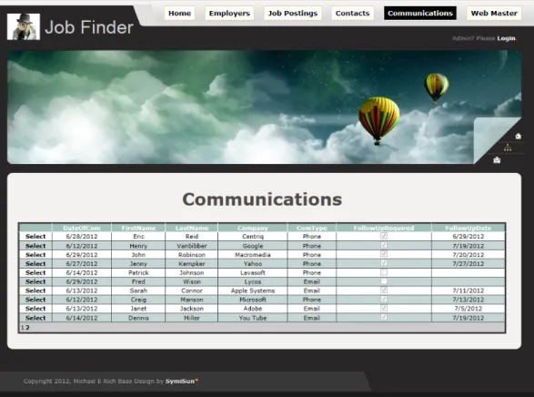 FIGURE 1.4 Showing Communications Page in anonymous view. Filter By Active Jobs DropDown hidden