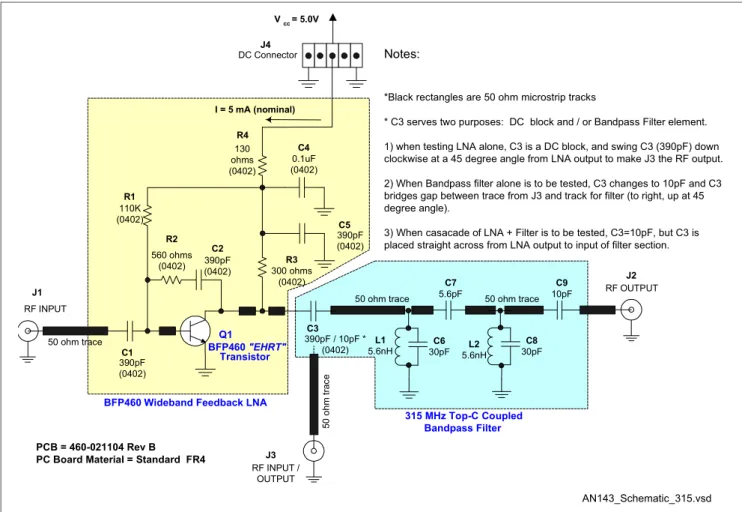 Figure 3 Schematic Diagram for UHF LNA and Optional 315 MHz Bandpass Filter