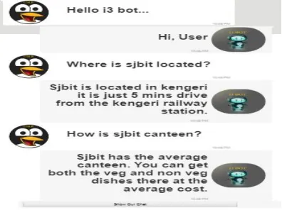 Fig 6: The Information site page of the institute when queried for question regarding topic “Cafeteria” C