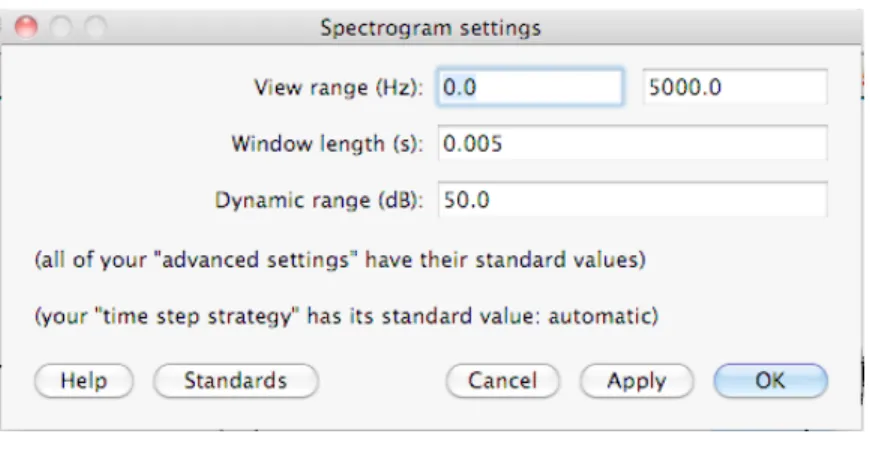 Figure 3: Praat’s Spectrogram Settings