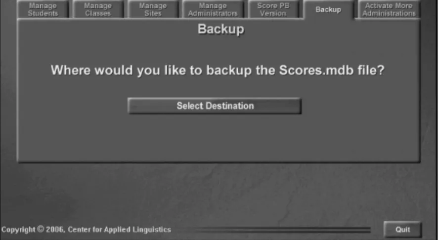Figure 9. Backup tab