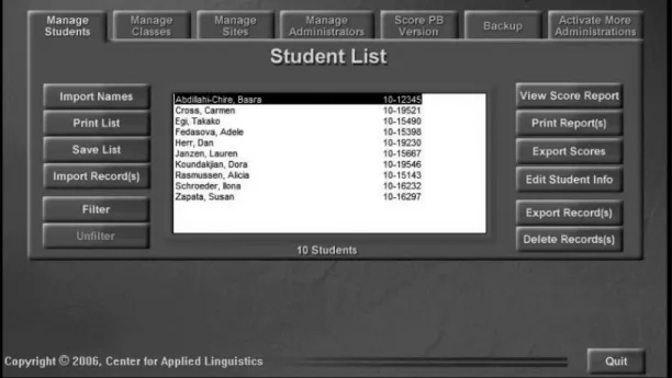 Figure 1. Manage students tab