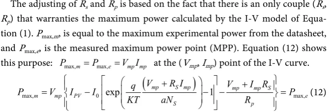 Figure 8 illustrates how this iterative process works when RP-V curve moves to the left and the peak power (Ps increases, the max,m) goes towards the expe-rimental MPP