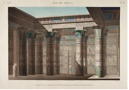 Figure 2-1: Reconstruction of Philae Main Temple, Hypostyle Hall  From Description de l'Egypte, c.1808 (Image from Linda Hall Library 2018) 