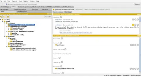 Figure 3-1: Screenshot of the Protégé software window showing the BFO class hierarchy