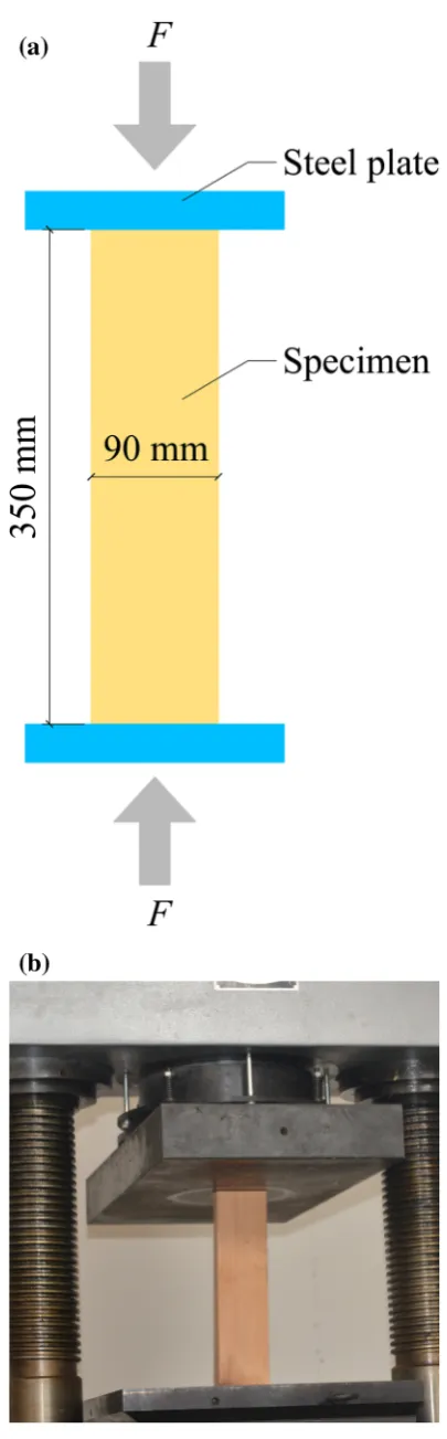 Fig. 2  Static compressive test on specimens: a schematic drawing; b photo