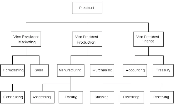 Figure 2-2:  Illustrative Hierarchical Structure of Management Functions   The management science and decision support approach contributes to the development of a body of  quantitative methods designed to aid managers in making complex decisions related t