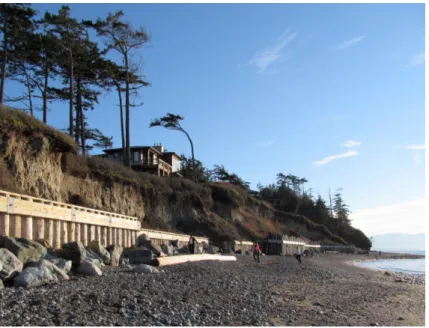 Figure 15-7:  Although stabilization structures are often built and  permitted on a site by site basis, on many shorelines this results in  long stretches of armored shoreline