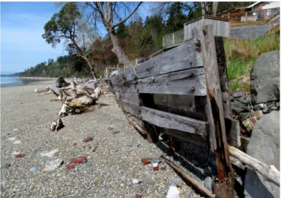 Figure 15-9:  Replacing a structure such as this failing timber  bulkhead often involves a new type of structure built to modern  standards