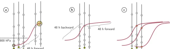 Figure 3. Derivation offrom the ensemble control forecast from 00:00 UTC, 17 October 2012, integrated forward and backward in time for 48 h each