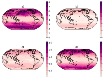 Figure 1. Spatial distributions of the RMSE in air temperature of ACCESS simulations. This is measured in Kelvin on a 2-D horizontal planeat 250 hPa and averaged over 1-year simulations excepting the ﬁrst 10 days