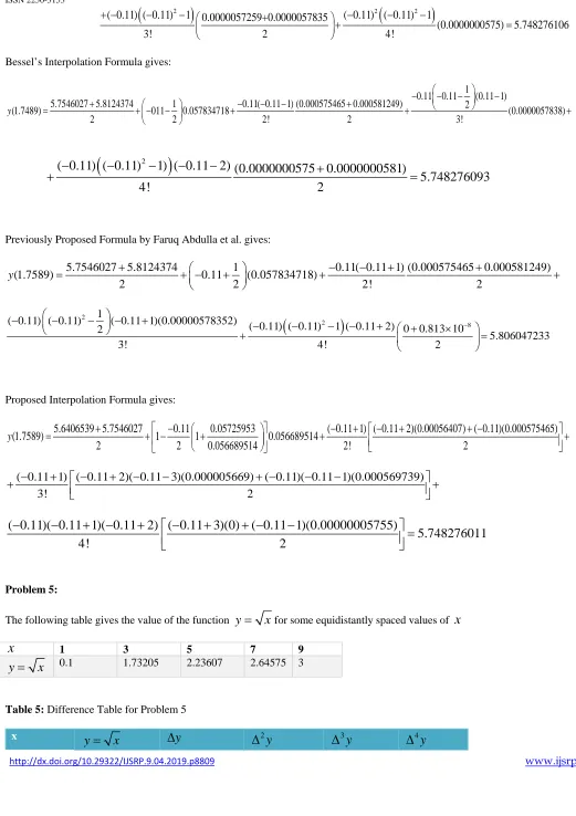 Table 5: Difference Table for Problem 5 