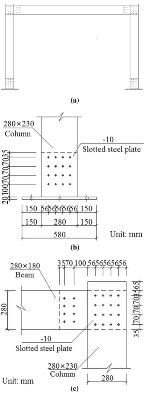 Fig. 5  Layouts of the timber frame. frame. a Sketch of the bolted timber b Column-bottom joint