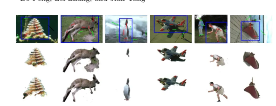 Fig. 3. Segmentation results of GrabCut and proposed iterated graph cuts. The first row shows the original images with seeds