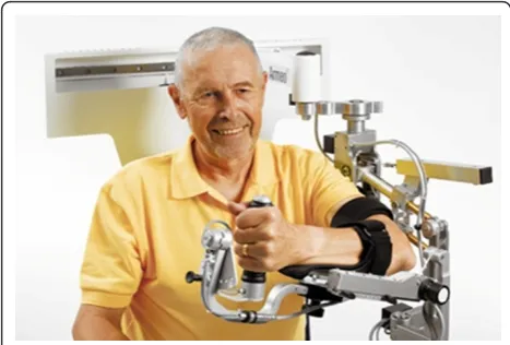 Figure 1 The Armeo Spring, an exoskeleton apparatus withintegrated spring mechanism allowing variable upper limbgravity support