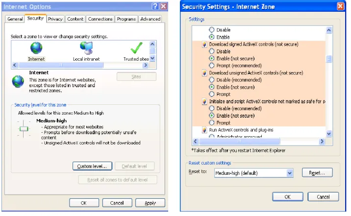 Figure 7-2 IE Safety Setup    After installation, the interface is shown as below. See Figure 7-3