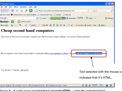 Figure 2 - A web-page created from straight HTML - note the selected text 