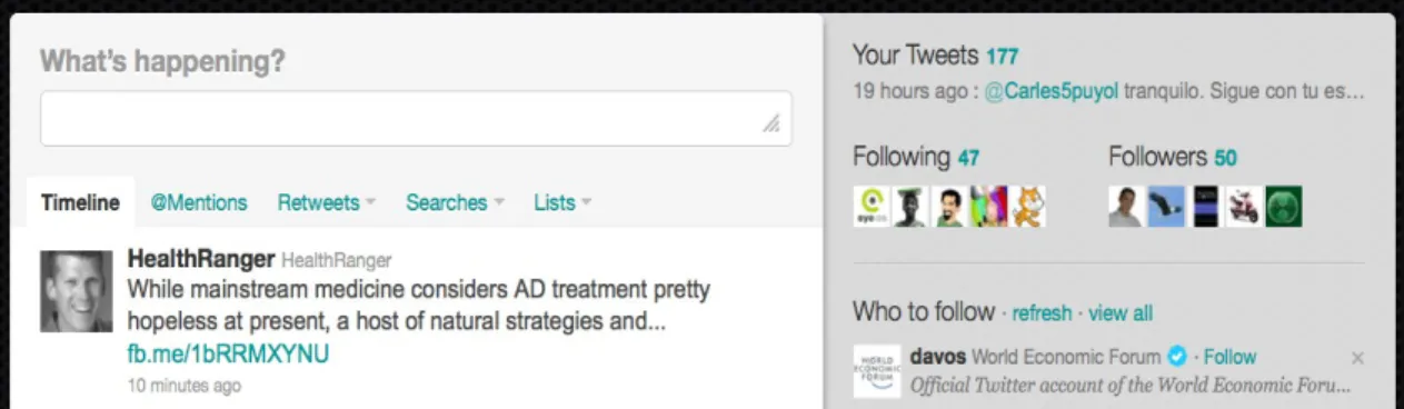 Figure 1 – Main section of Twitter.com homepage.