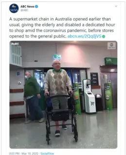 Figure 1. Supermarket in Sidney opened earlier than  usual for the elderly and disabled.