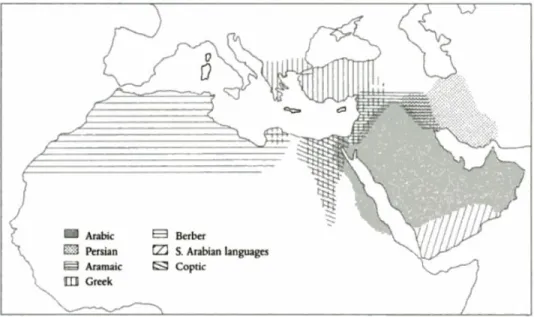 Figure 2.1: The language status at the beginning of Islamic conquests (Holes, 2004) 1 .