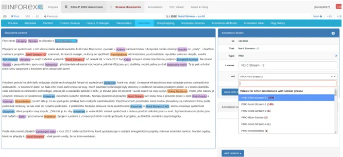 Figure 1: Screenshot of the Inforex Web interface, the tool used for data annotation