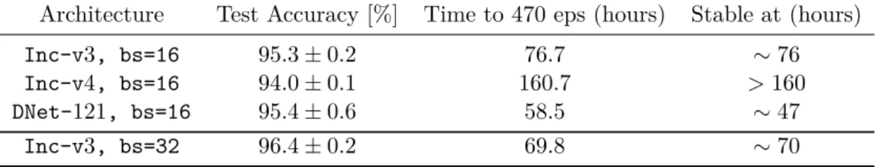Table 3.1: Comparison between training results of different models, using batch size 16.