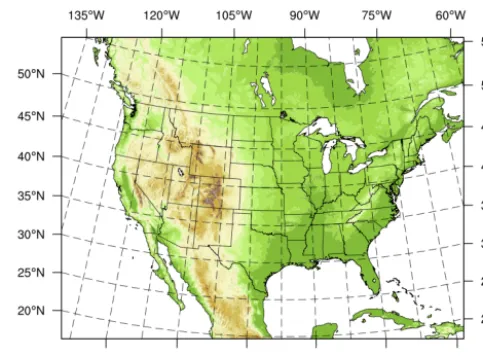 Figure 2. WRF domain over the conus area at the resolution of15 km. Based on this conﬁguration, the 50 members coming froma 6 h forecast (DART experiment) are used to generate backgrounderror statistics.