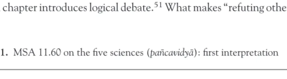 Table 1.1. MSA 11.60 on the ﬁve sciences (pañcavidya¯): ﬁrst interpretation