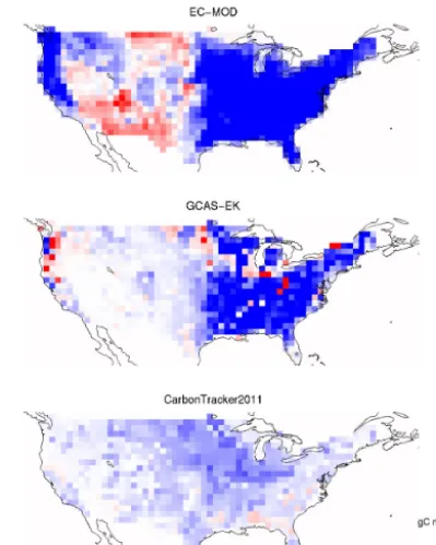 Figure 9. Comparison of interannual variations of global carbonbudgets from 2002 to 2008 by three products: BEPS, GCAS-EKand CarbonTracker 2011.