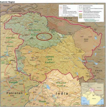 Figure 1 Map of Kashmir region encompassing western Himalayas  Source: www.lib.utexas.edu mapsindia.html 