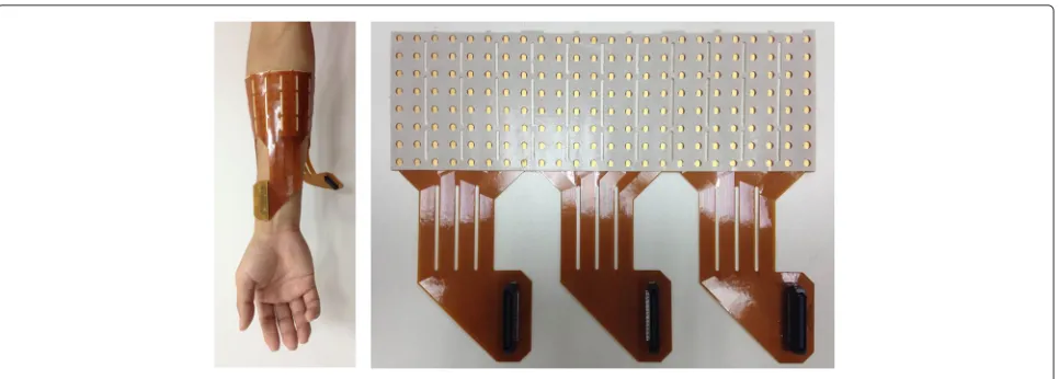 Fig. 1 Position of the HD EMG grid and the HD EMG grid of 192 electrodes used in the experiments