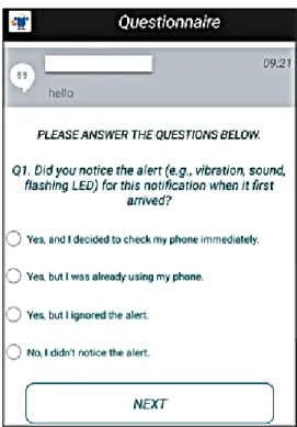 Figure 3.3: The screenshot of a questionnaire triggered by the My Phone and Me appli- appli-cation.