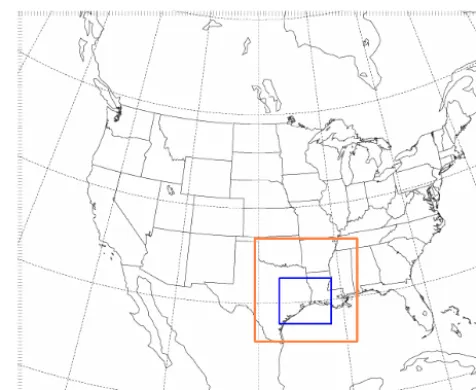 Figure 2. Nesting domain for WRF and MM5 model. The blue boxis the 4 km domain that all model outputs were extracted from.