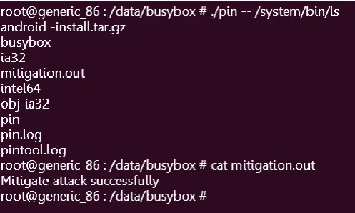 Figure 9. Mitigate attack in malicious calculator application using pin tool  