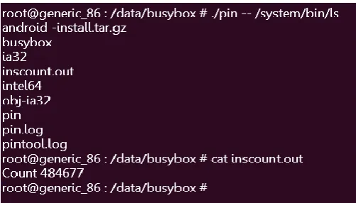 Figure 10. Output of inscount count pin tool 