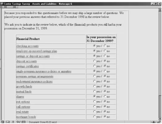 Figure 2. A screen capture that shows the review of assets in the case of dependent interviewing