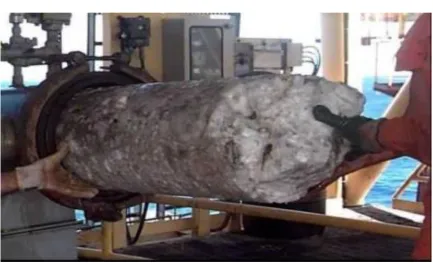 Figure-1. A large gas hydrate plug formed in a subsea hydrocarbon pipeline. Source: Heriot-Watt University Institute of Petroleum Engineering, (2013)