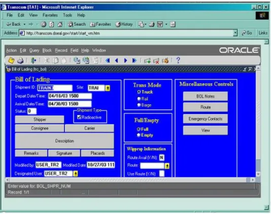 Figure 5 - Bill of Lading Entry and Review Screen 