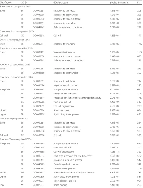 Table 2 Selected significantly enriched plant-assigned GO terms obtained from DAVID, for various shoot and root pairwise comparisons