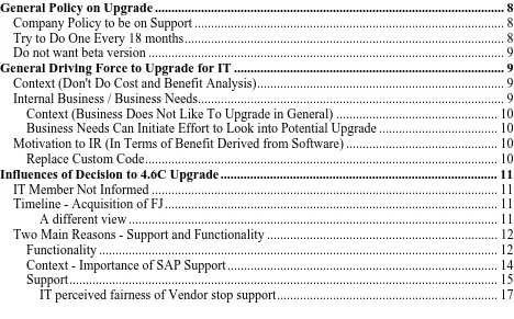 Figure 2 Partial Table of Contents from the SAP Decision Document 