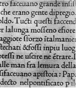 Figure 2. Leonardus Brunus Aretinus, Historia Florentia (Venice: Jacobus Rebeus), 1476, folio H6r; a photographic enlargement made by Emery Walker used by Morris as the model for the Golden type