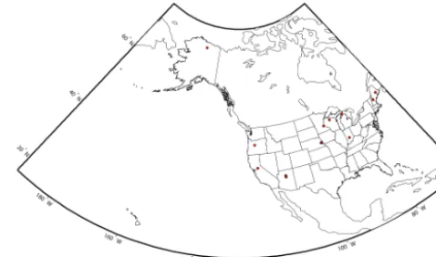 Figure 1. Location of sites presented on the USA map. Many siteswhich are closer together may appear as a single point on the map.
