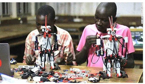 Figure 4. Students make robots at a Fundi Bots workshop in Uganda  (https://edition.cnn.com/2015/01/19/tech/fundi-bots-robots-uganda/index.html)