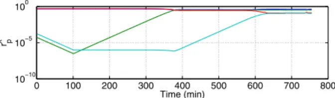 Fig. 2. Evolution of r k p for the anomalous OD pair (MinDG)