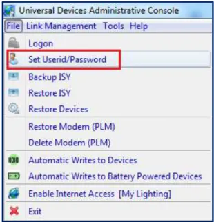 Figure 7: File Menu/ Set User ID/Password 